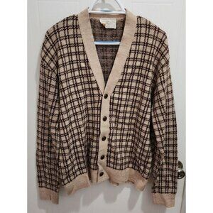 VTG 60s Lord Jeff Knit Grandpa Cobain Cardigan‎ Sweater Check Print USA Size L